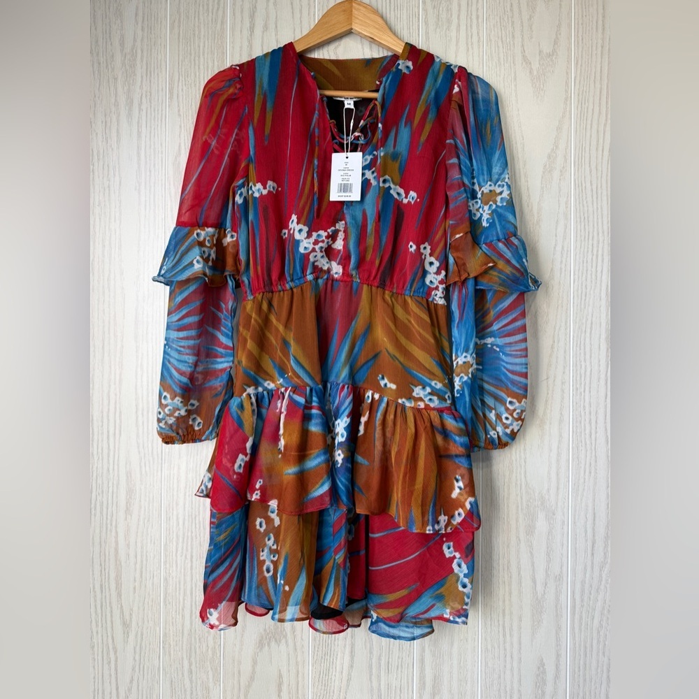 Walter Baker Devinna Rio Palm Tiered Ruffle Midi Dress Size M NWT MSRP $248
